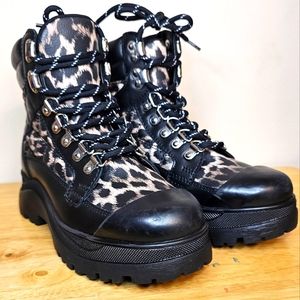 WOMEN’S BOOTS SIZE 6.5 ALDO HIKERR HIKING BOOT Black/ Animal Print